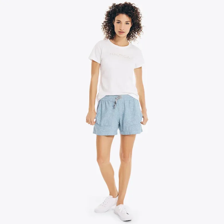 Camiseta nautica para dama blanca con letras doradas