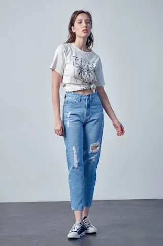 Mom Jeans para dama color celeste M0035