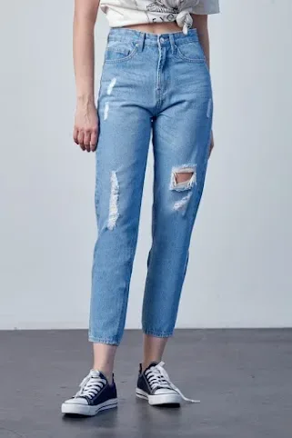 Mom Jeans para dama color celeste M0035