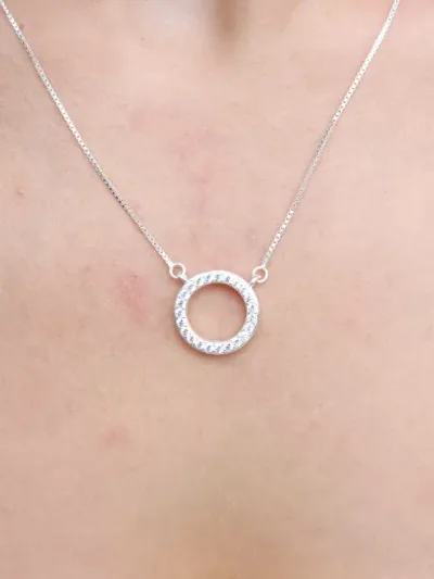 Collar plata 925 para dama con diseño de aro con diamantes color plateado #18