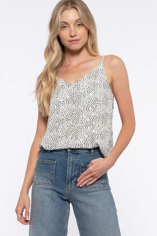 Blusa para dama sin mangas con patrón de puntos
