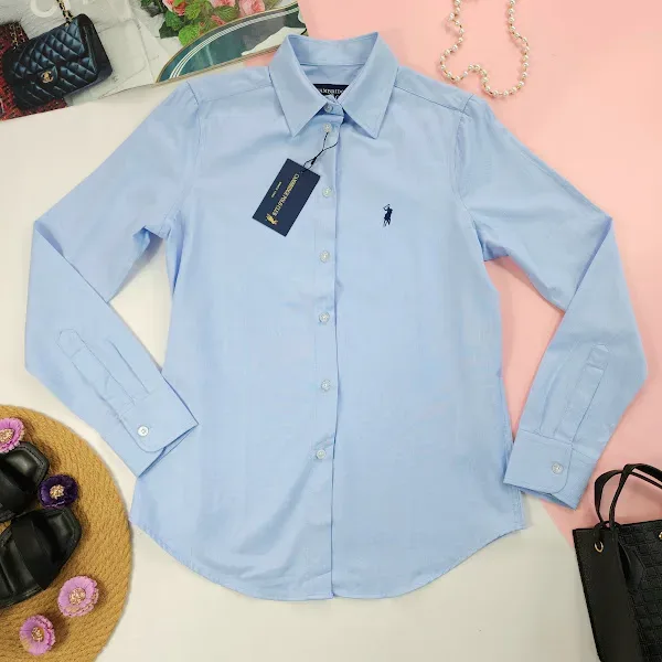 Camisa manga larga Cambridge Polo Club para dama, color Celeste.