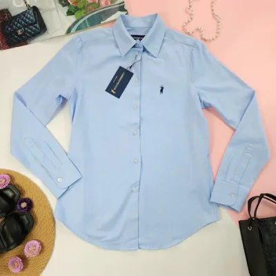 Camisa manga larga Cambridge Polo Club para dama, color Celeste.