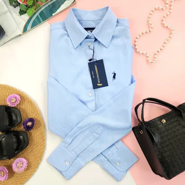 Camisa manga larga Cambridge Polo Club para dama, color Celeste.