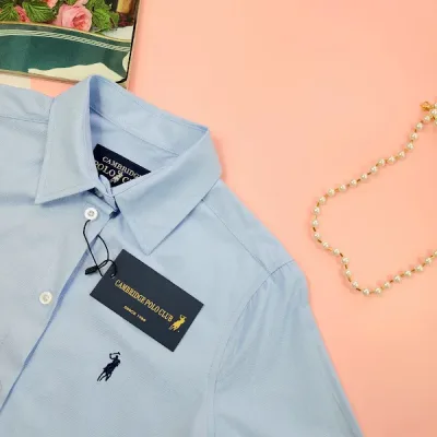 Camisa manga larga Cambridge Polo Club para dama, color Celeste.