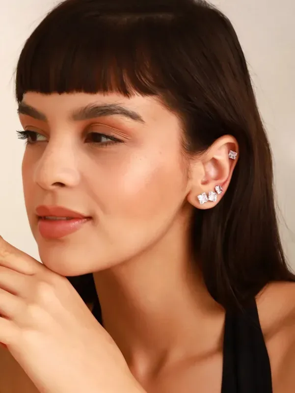 Aretes acero de titanio diseño de diamante