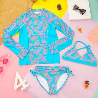 Bañador de tres piezas para niña color turquesa