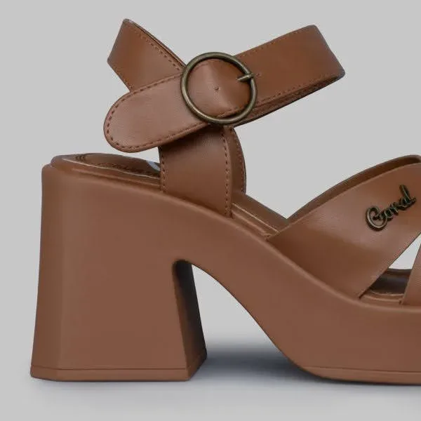 Sandalias de tacón Coral Bellagio Camel para dama