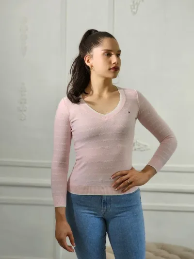 Suéter Tommy Hilfiger para dama color rosa con blanco