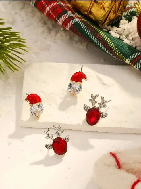 Set de 2 pares de aretes navideño