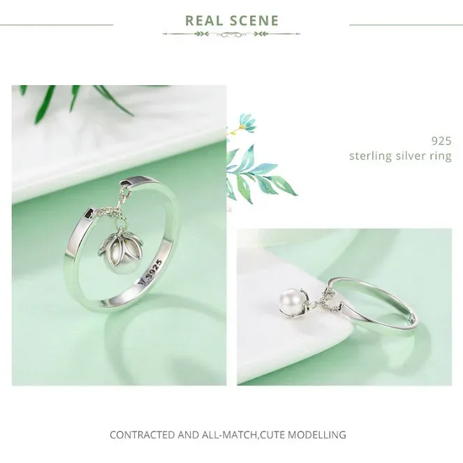 Anillo de plata 925 para dama con perla blanca