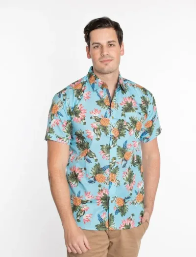 Camisa para caballero estampado tropical