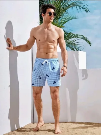 Bañador para caballero diseño a cuadros color celeste y blanco