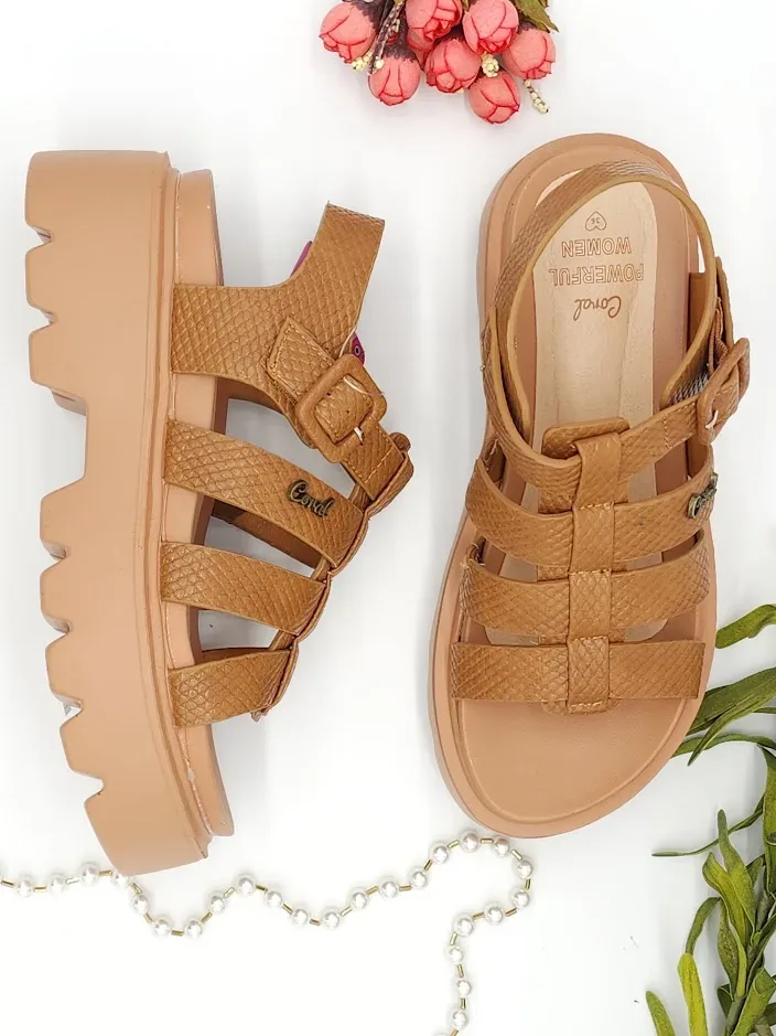Sandalias Coral para dama Cleopatra 2 Camel Snake Pu