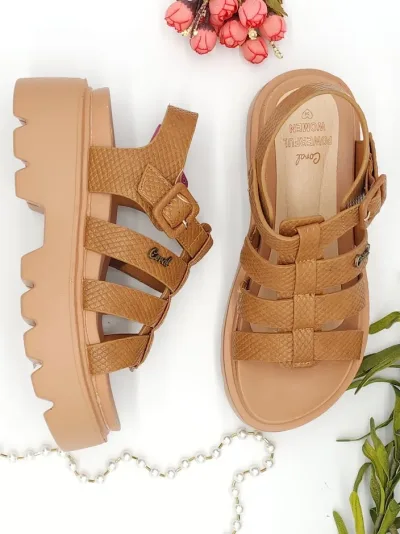 Sandalias Coral para dama Cleopatra 2 Camel Snake Pu
