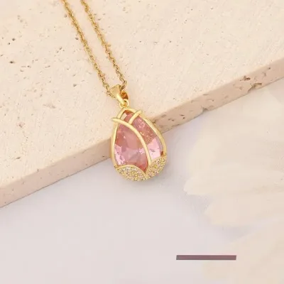 Collar Acero Inoxidable para dama con diamante rosado