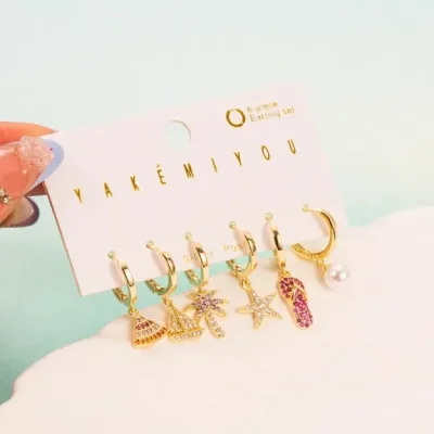 Set de Aretes de cobre para dama, diseño de playa.