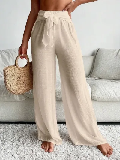 Salida de playa estilo pantalon para dama color beige