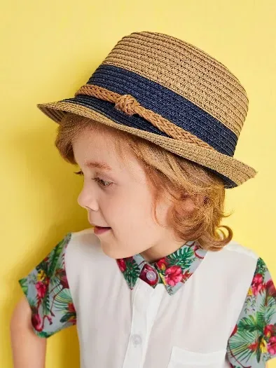 Sombrero para niño color camel y azul