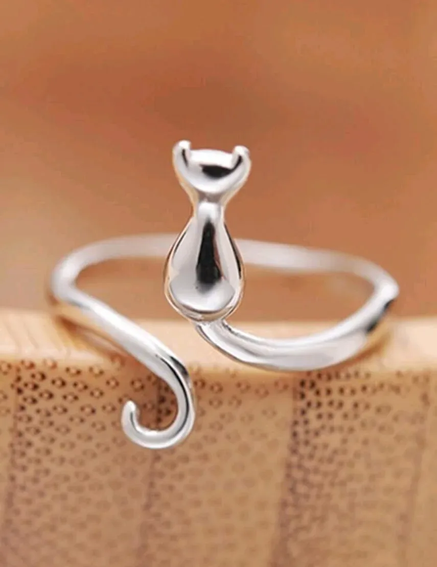 Anillo de plata 925 para dama diseño de gato