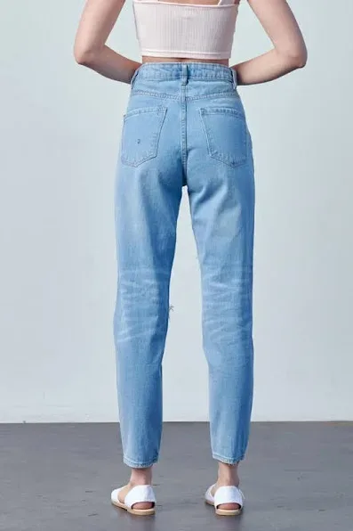 Mom Jeans para dama color azul mezclilla M0736