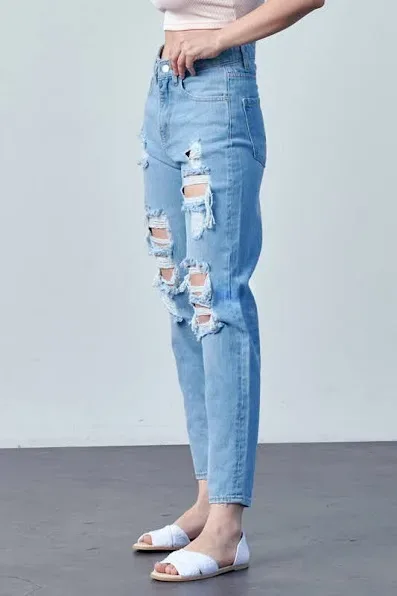 Mom Jeans para dama color azul mezclilla M0736