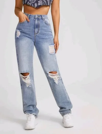 Mom jeans para dama color azul