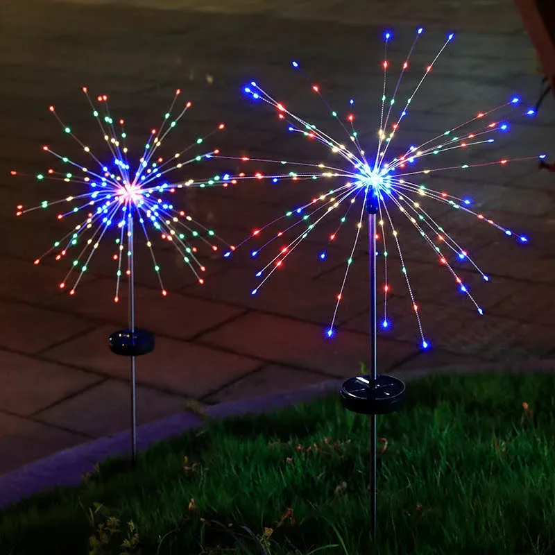 Luz solar de fuegos artificiales para césped, resistente al agua 2 unidades