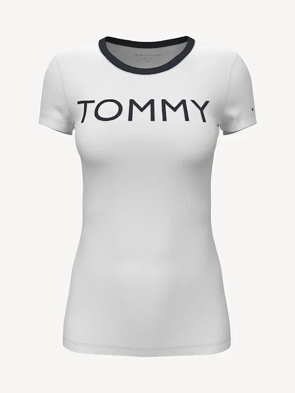 Camiseta Tommy Hilfiger para dama color blanco con diseño de letras
