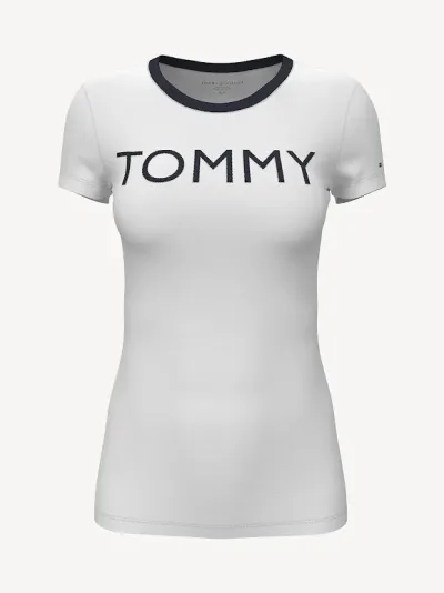 Camiseta Tommy Hilfiger para dama color blanco con diseño de letras