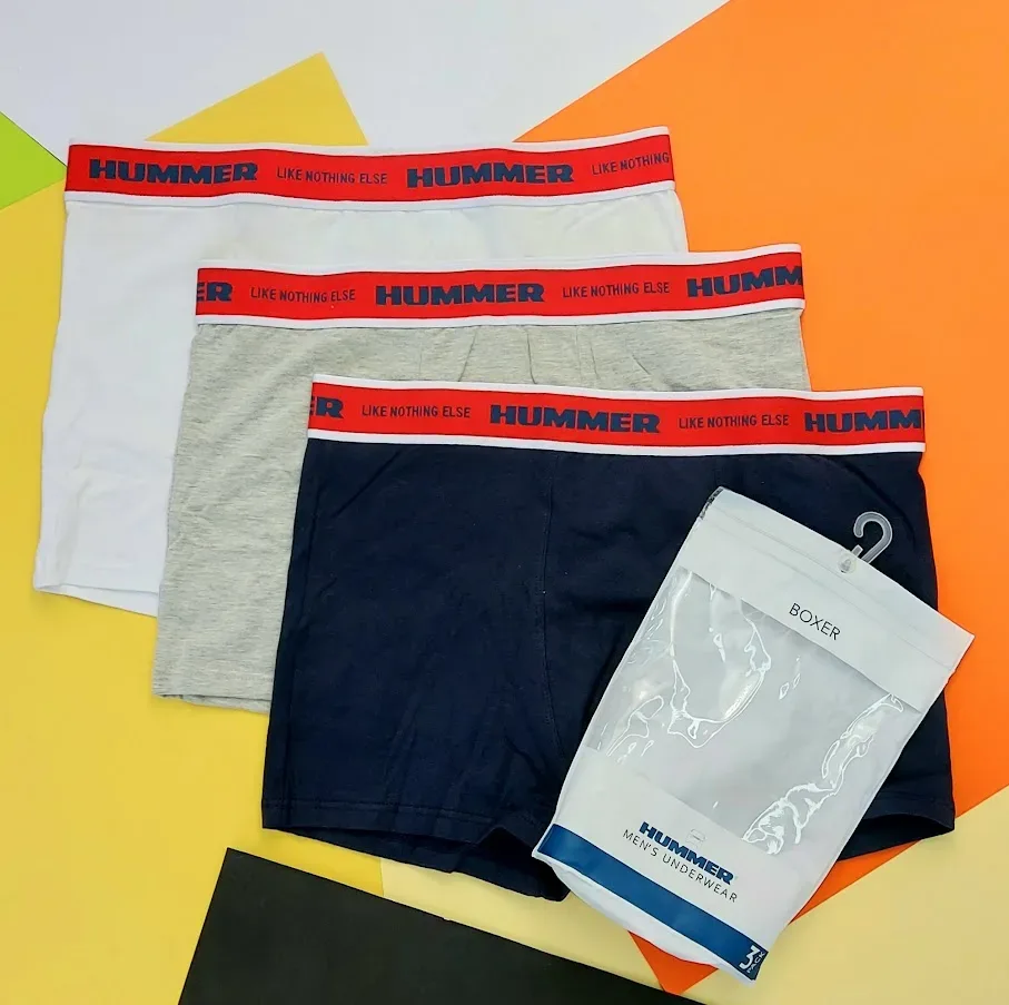 Set de boxer Hummer para caballero color blanco, azul y gris