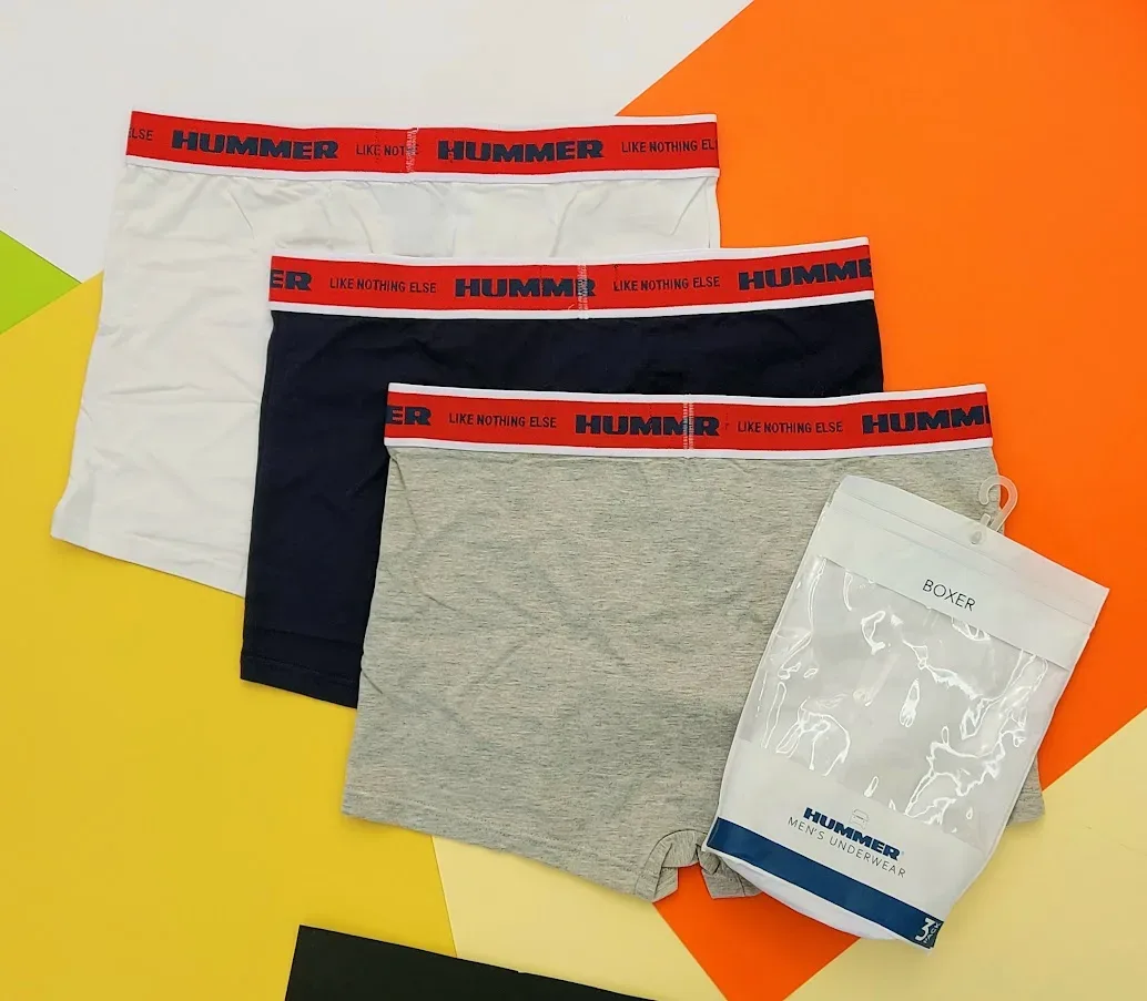 Set de boxer Hummer para caballero color blanco, azul y gris