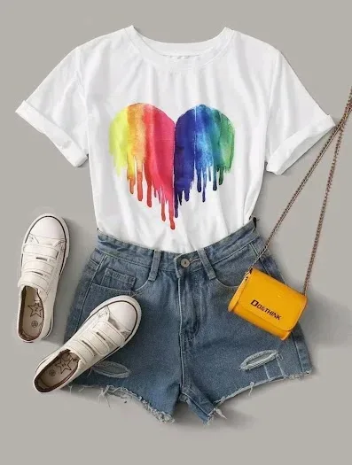 Camiseta para dama color blanco diseño de corazón derretido