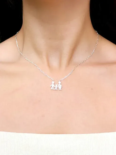 Collar plata 925 para dama con diseño de familia color plateado #8