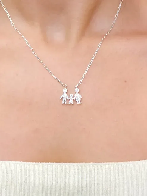 Collar plata 925 para dama con diseño de familia color plateado #8