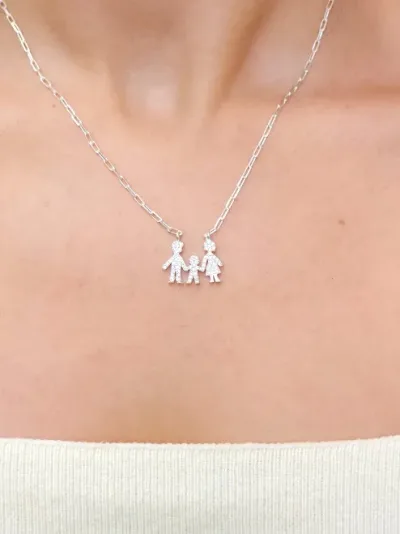 Collar plata 925 para dama con diseño de familia color plateado #8