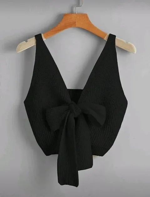 Blusa para dama color negro lazo al frente