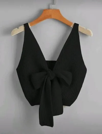 Blusa para dama color negro lazo al frente