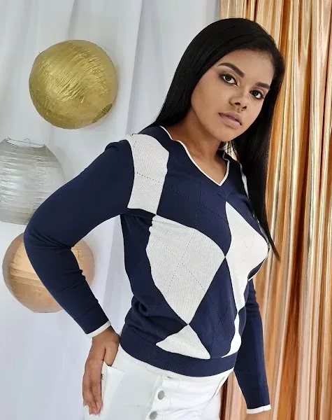 Suéter Tommy Hilfiger para dama color azul y blanco