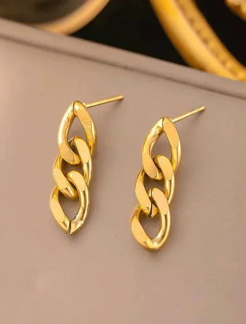 Aretes de acero inoxidable para dama diseño de cadena
