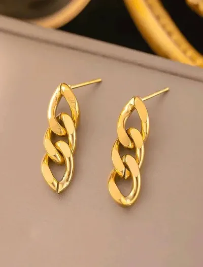 Aretes de acero inoxidable para dama diseño de cadena