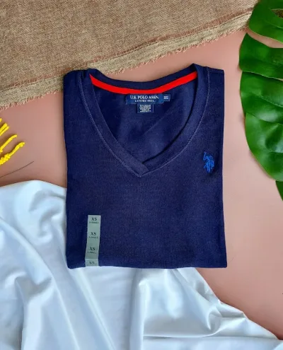 Camiseta U.S Polo para dama color azul franja interior roja