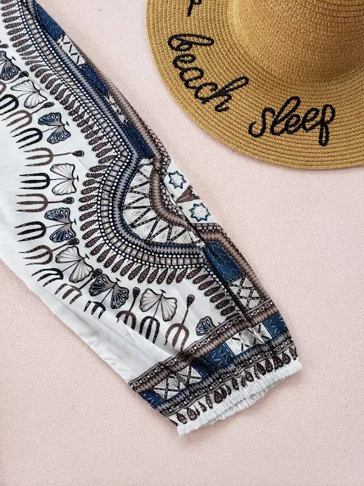 Pantalón Ingeart Resort para dama color blanco con estampado tribal