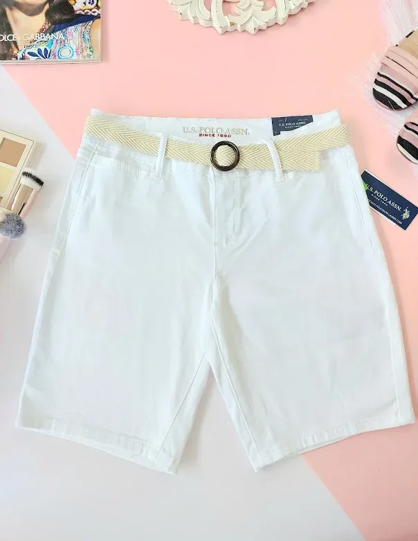 Short U.S Polo para dama blanco con faja