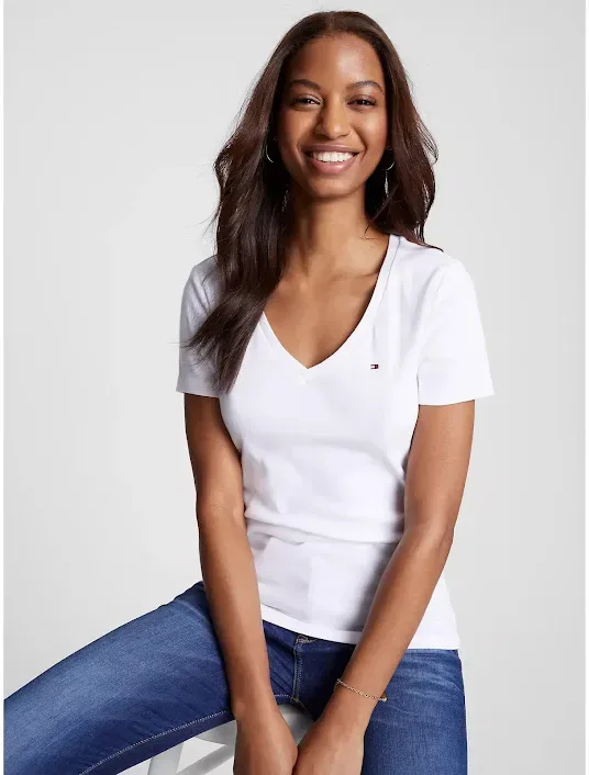 Camiseta Tommy Hilfiger para dama cuello V color blanco