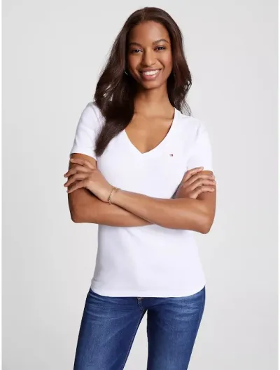 Camiseta Tommy Hilfiger para dama cuello V color blanco