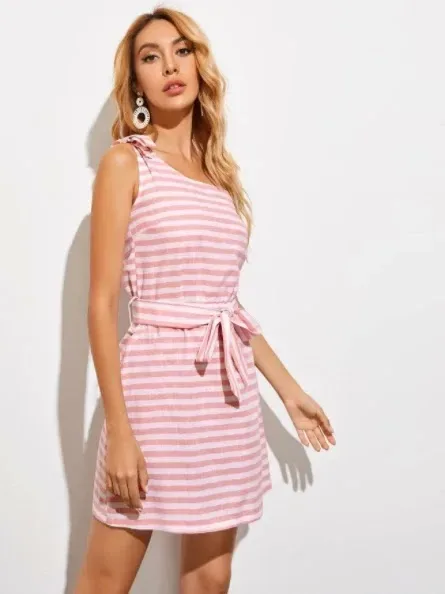 Vestido para dama de rayas color coral y blanco