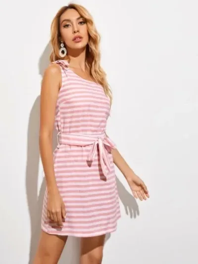 Vestido para dama de rayas color coral y blanco