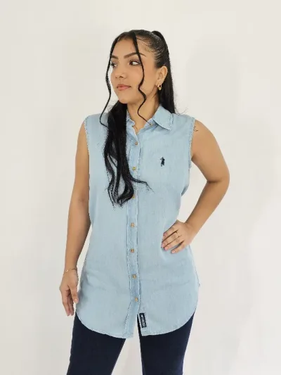 Camisa Cambrigde polo de mezclilla para Dama