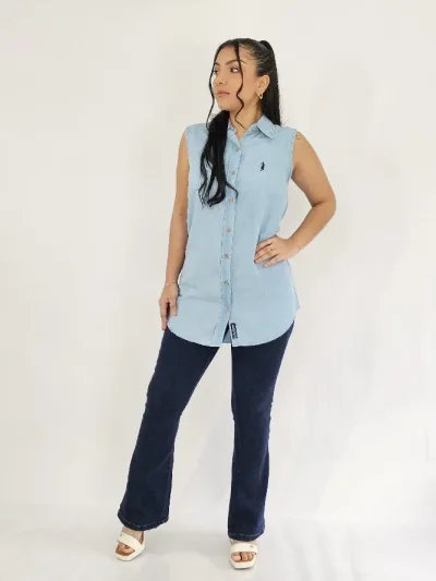 Camisa Cambrigde polo de mezclilla para Dama